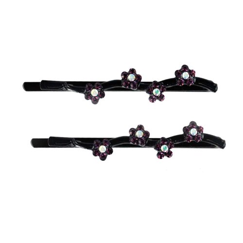 Hair Pins for women Faux Rhinestone Flower Daisy Covered Bobby Pin, Set of Two, Puple