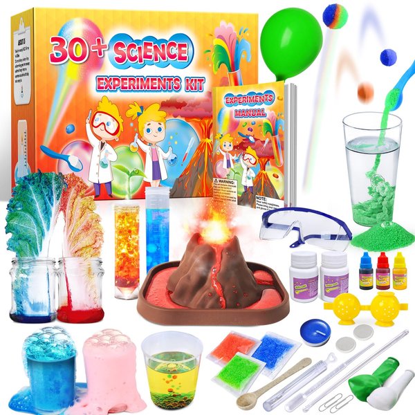 UNGLINGA 30+ Experiments Science Kits for Kids, S.T.E.M Educational Project Activities Toys Gifts for Boys Girls, Chemistry Set, Bouncy Ball, Volcano Eruption