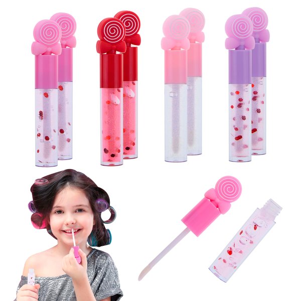 Expressions 8pc Lip Gloss Set - Sweet Thing Lip Gloss Collection w/Confetti and Candy Shaped Toppers | Safe and Non-Toxic Lip Gloss Gift Set For Girls