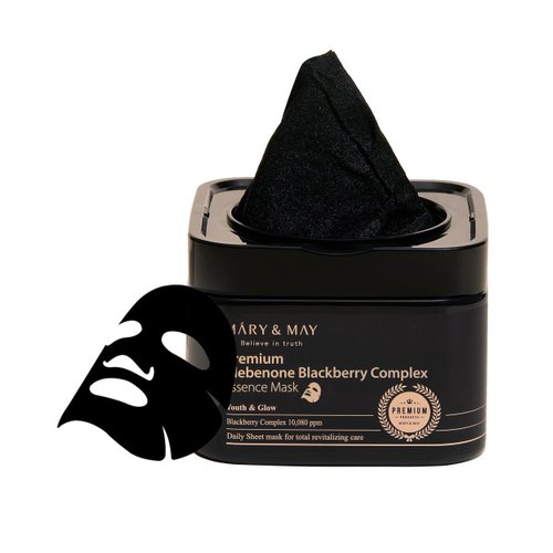 Mary&May Premium Idebenone Blackberry Complex Essence Mask - Quick Dispenser Type Anti Aging Korean Face Mask Sheet - Vitamin C, Panthenol, and Ceramide for Moisturizing and Radiant Skin, 20 Sheets