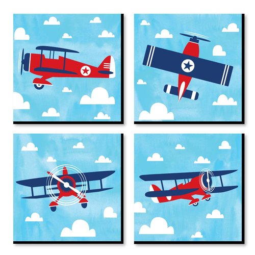 Big Dot of Happiness Taking Flight - Airplane - Vintage Plane Kids Room, Nursery Decor and Home Decor - 11 x 11 inches Nursery Wall Art - Set of 4 Prints for Baby’s Room