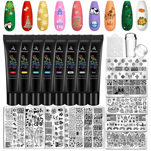 Biutee Nail Stamping Plates set 8 pcs Nail stamping polish gel 10pcs Templates with stamper Nail ...