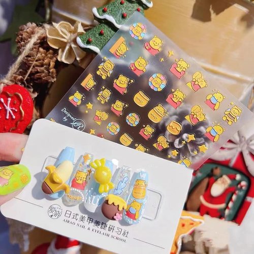 Dedyel Cartoon Nail Stickers 5D Embossed Cartoon Nail Art Sticker Decals 2 Sheets + 6 PCS 3D Cartoon Nail Art Accessories for Nail Art Decoration