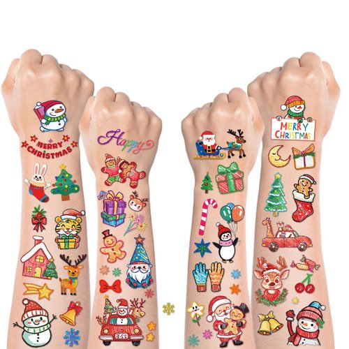 180 Styles Non-luminous Christmas Tattoos Party Favors for Kids, Christmas Goodie Bag Stocking Stuffers Temporary Tattoos, Christmas Classroom Gifts Treats Party Games Supplies for Kids Boys Girls