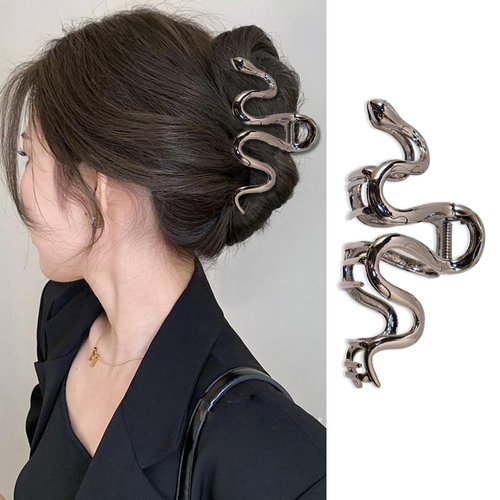 KOLONAMS Snake Hair Clip, 1Pcs Elegant Black Metal Hair Claw Clip for Thick Hair Strong Hold Hair Clip for Women, Party Hair Decorations