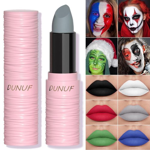 Yeweian Halloween Light Grey Matte Lipstick, Grey Lip Face Body Paint Stick, Cream Eye Black Stick for Baseball, Waterproof Long Lasting Lip Balm for Women, Goth Makeup Clown Makeup Sticks Sticks