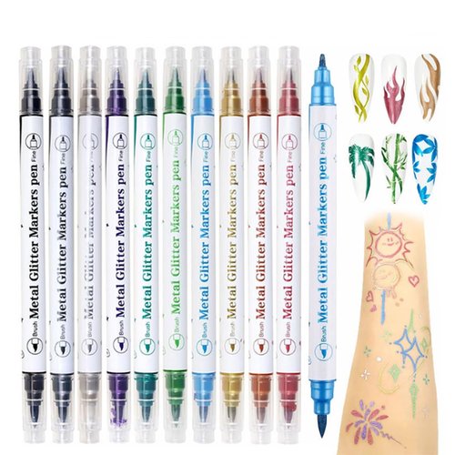 Temporary Tattoo Markers Dual Tip 10 Colors for Skin, Washable Acrylic Paint Pen , Flexible Body Markers, Skin-Safe Face Paint Kit