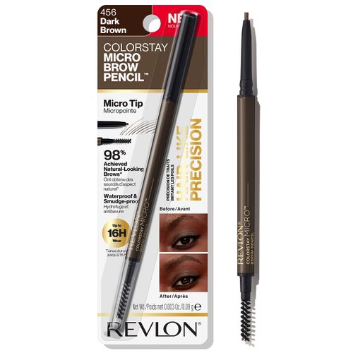 Revlon ColorStay Micro Eyebrow Pencil, Makeup Stocking Stuffers for Women, Built-In Spoolie Brush, Waterproof, Smudgeproof, 456 Dark Brown (Pack of 1)