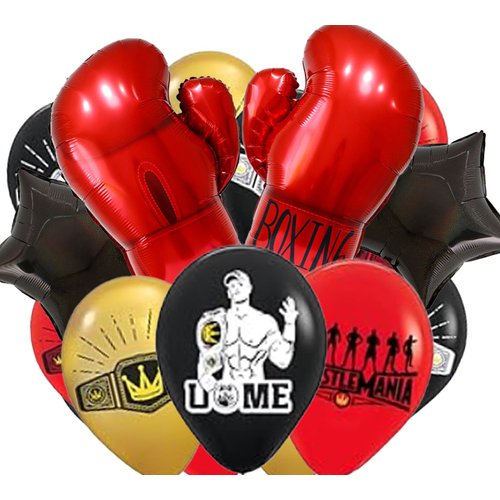 19pcs Red Boxing Gloves Balloon Set Aluminum Foil Balloon Wrestling Party WWE Party Boxing Sports Theme Party UFC Party for Birthday Baby Shower Anniversary Boy Party Supplies