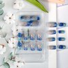 Medium Press on Nails Blue Fake Nails Square False Nails with Gold Foil and Sea Designs Glue on Nails Gradient Acrylic Nails Reusable Full Cover Artificial Nails for Women and Girls 24PCS