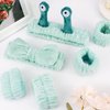 Atoden Spa Headband and Wristband Set Skincare Headband Makeup Headband Bowknot Snail Headbands Wrist Bands for Washing Face Cute Animal Face Wash Headband for Women Girls (Green)