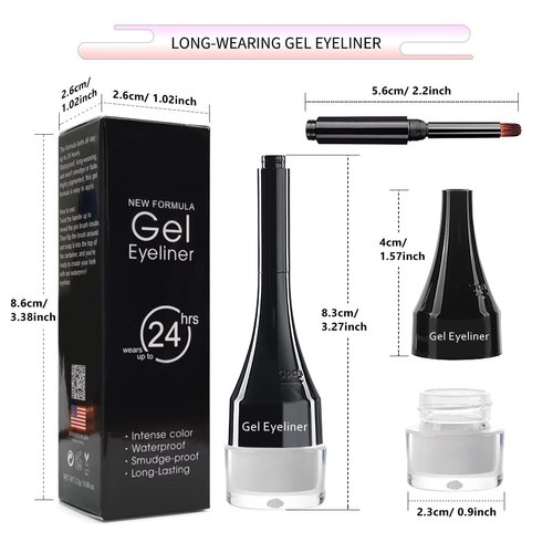LSxia 2-in-1 Gel Eyeliner Set, Tattoo Eyeliner Waterproof High Pigment Eyeliner Gel Eye-liner Pot Cream Eyeliner Makeup with Eyeliner Brush (White)