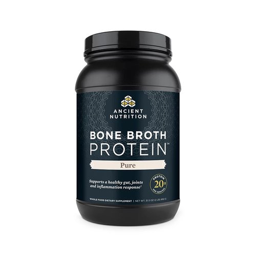 Ancient Nutrition Bone Broth Protein Powder, Pure Flavor, 20g Protein per Serving, Supports Healthy Skin, Gut Health, Joint Supplement, Gluten Free, Paleo and Keto Friendly, 40 Servings