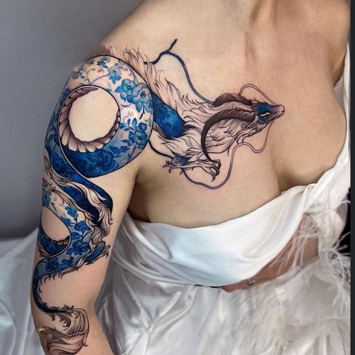 Fake Dragon Sleeve Tattoo Stickers for Women Temporary Long Lasting Temp Dragon Temporary Tattoos for Adults (TS104)