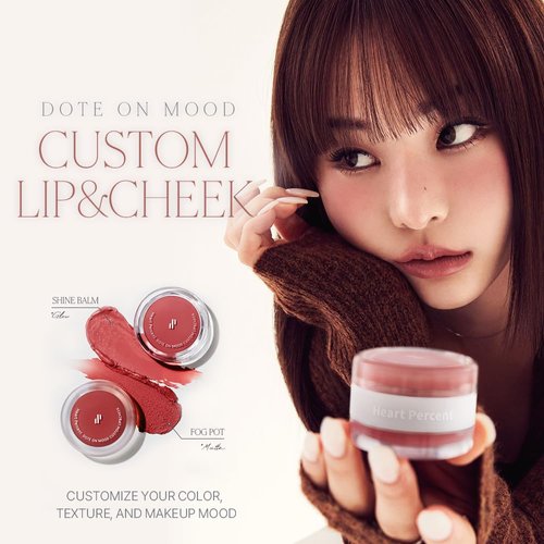 Heart Percent Dote On Mood Custom Lip & Cheek, Matte (Fog Pot) + Glow (Shine Balm) Dual Type Multi-use Blush & Lip Tint [#04. Soft Pink]