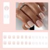 IMSOHOT Square Press on Nails Short White French Fake Nails Nude Pearlescent Full Cover Acrylic False Nails Glitter Glue on Nails Glossy Squoval Nails 24Pcs