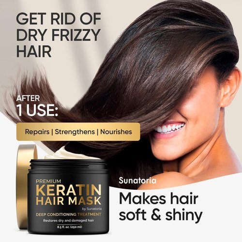 SUNATORIA Keratin Hair Mask - Keratin Hair Treatment - Hair Mask for Damaged Hair - Deep Conditioning Hair Mask For Dry Hair - All Hair Types - Vitamin E, Omega 3, 9