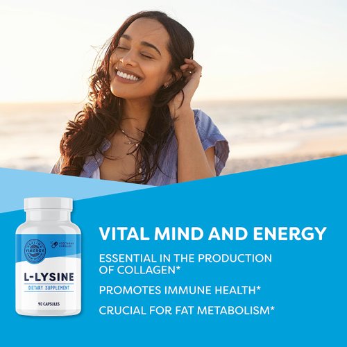 Vimergy L-Lysine 500MG Capsules, Trial Size - 90 Servings – Essential Amino Acid – Supports Immune System, Healthy Skin, Muscles, Bone & Tissue – Vegetarian, Non-GMO, No Gluten, Kosher (90 Count)