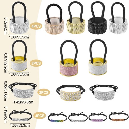 OIIKI 12pcs Rhinestone Ponytail Holders Hair Cuffs for High Ponytail, Elastic Hair Tie Black Decorative Hair Accessories for Women Girls, Fancy Glitter Hair Rope Bands