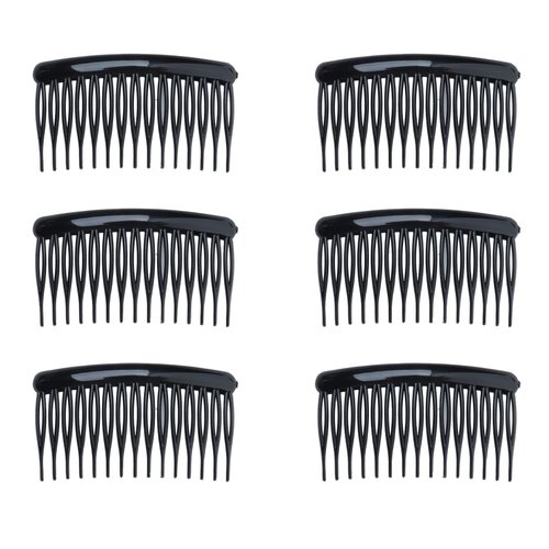 Ruwado 6 Pcs Hair Side Combs 15 Teeth 8 x 4.5 cm Small Twist French Style Hair Pins for Women Wedding Bridal Veil Fine Long Curly Hair Supplies (Black)