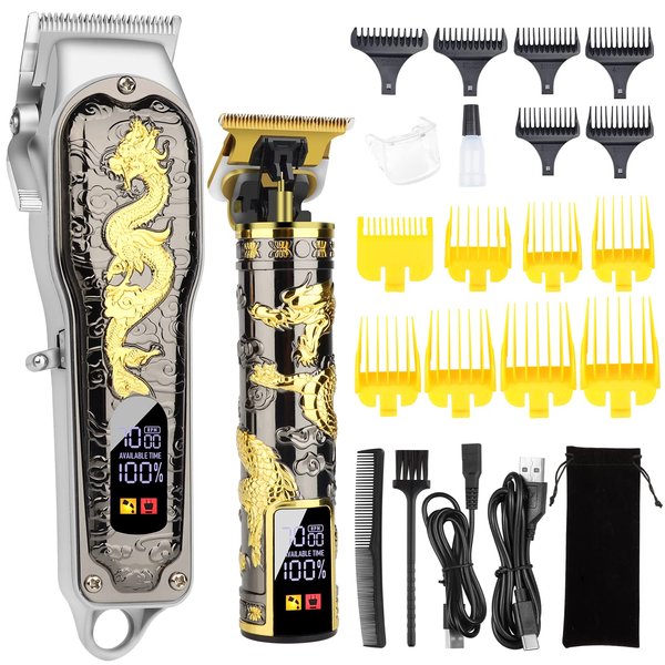 HIENA PRO Hair Clippers for Men T-Blade Trimmer Set, Men Professional Cordless Barber Hair Clippers Set with LED Display