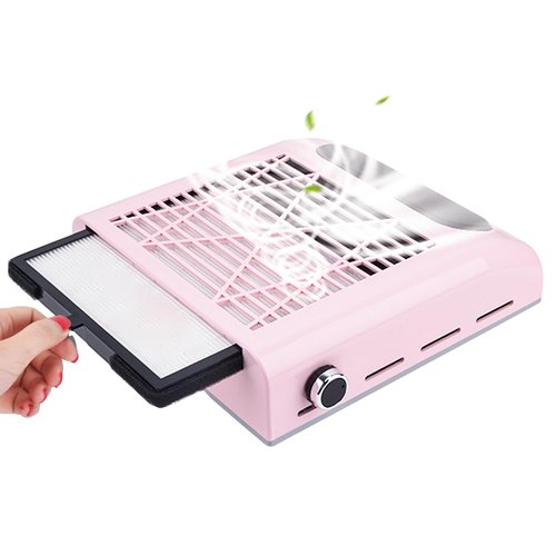 Nail Dust Collector Vacuum, AREMOD 80W Adjustable Power Suction Nail Vacuum Cleaner Fan Reusable Filter Nail Dust Cleaner Machine for Acrylic Nails Manicure Extension Nails(Pink)