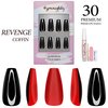 Hypnaughty 30 Pcs Revenge Coffin Black Glossy Press On Nails With Bright Matte Red Underneath & Nail Kit With Glue (Revenge Coffin)