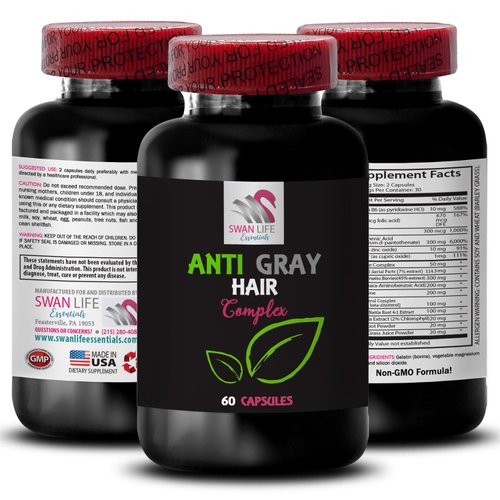 Anti gray hair - ANTI GRAY HAIR COMPLEX - Vibrant hair, Gray tone refinement, Dynamic hair, Lively hair color, Gray reduction care, Hair brilliance boost, Natural color revival 2 Bottles 120 Caps