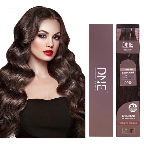 DNE Tape in Hair Extensions Real Human Hair 18 inches 20Pcs/50g/Pack Seamless #2 Dark Brown Dark Color Straight Invisible Double Sided Tape in Hair Extensions for Women/Girls Can Bleached and Curl