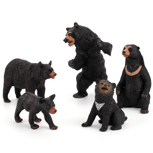 Realistic Wild Life Jungle Animal Figures Model Black Bear Family Playset Eduactional Toys Playset Figurine Statue Classroom Desktop Decoration for Kids Toddler Party Supplies(5 pcs)