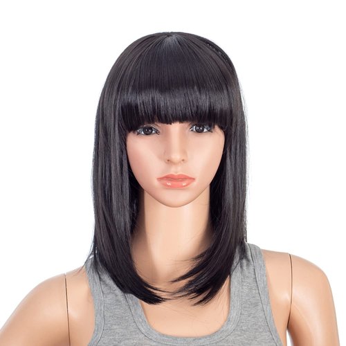 SWACC Short Straight Bob Wig with Bangs Synthetic Colorful Cosplay Daily Party Flapper Wig for Wo...