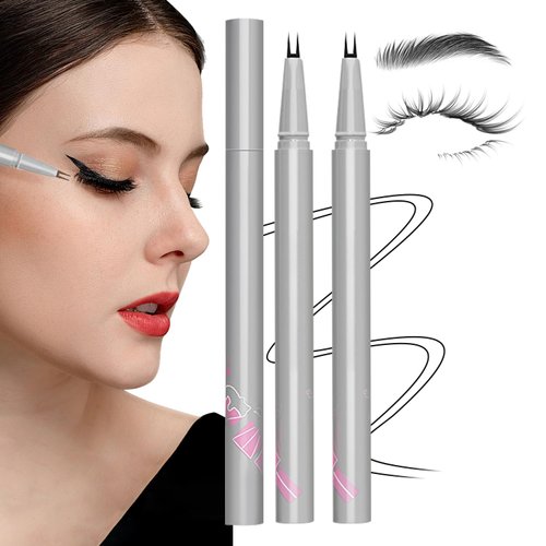 warmow 2024 New 2 Tip Eyelash Pen Eye Liner Liquid Eyeliner, 3D Waterproof Double Tip Lower Eyelash Pencil, Dual Pronged Bottom Eyelashes Pen Waterproof Liquid Eyeliner for Natural Eye Makeup (Black)