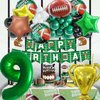 14Pcs Football Balloons, Football Birthday Party Decorations Sports Theme Birthday Party Decoration Include 40Inch Green Number Balloon for 9th Football Birthday Party Supplies