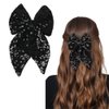 Radhu & Kabby Hairbow For Girls | Trendy Bow Tie Clip | Fancy & Stylish | Anti-Hair Fall Hairclips | Same Product As Pic | Shiny Sequin Hair Bow | Black Color | Pack of 1