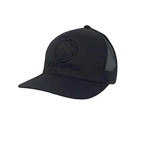 Georgia Peach Trucker Hat-Black Cap with Black Mesh and Black Embroidery