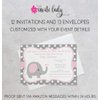 Elephant Baby Shower Invitations Pink Purple Gray Girl Polka Dots Invites Customized Personalized Printed Cards (12 Count)