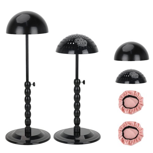 Wig Stand - Plastic Wig Stand 2 Packs Portable Foldable Wig Hat with Velvet Cover Holder Height Adjustable (12-18.8 Inches) Easy to Install Support Wig Display Stand (Black)