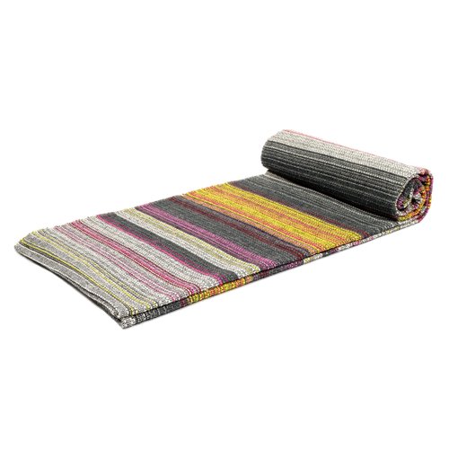 Handwoven Outdoor Yoga Blanket -Outside Patio Throw | Handmade Yoga Mat Beach Blanket Picnic Blanket or Decorative Throw | 100 Cotton Outdoor Blanket for Patio Chairs Couch- Grey Striped Yoga Mat Size