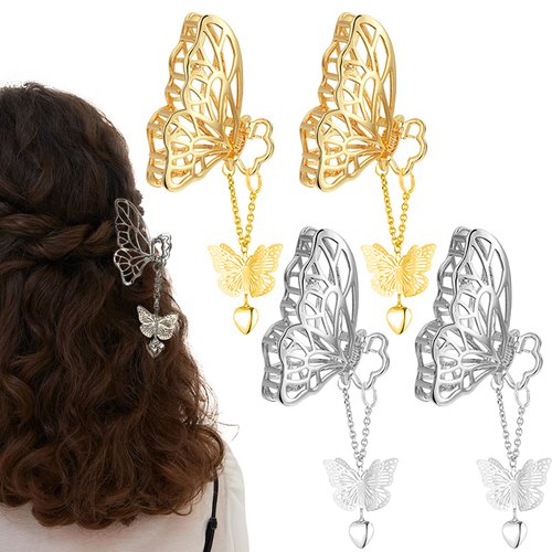 4 PACK Pendant Hair Clips Pearl Pendant Clamp Nonslip Hair Claw Hair Accessories for Women Girls for Thinner Thick Hair Styling Fashion Hair Supplies (Heart Shape Tassel)