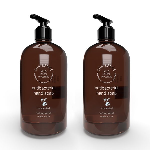 Spa Sense Antibacterial Hand Soap with Aloe Vera - Kills 99.99% of Germs - Non-Drying, Hydrating, Conditioning - Rich, Creamy, and Nourishing Hand Wash, 16 Ounce, Unscented, 2 Pack