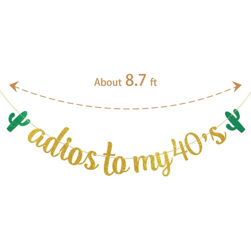 Dalaber Adios to My 40's Banner - Mexican Gold Glitter 49th,50th Birthday Party Decoration for Women, Men - Mexican Fiesta Theme Birthday Party Supplies