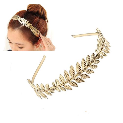 Fodattm Women Lady Greek Roman Laurel Leaf Hair Hoop HeadBand Bridal Hair Crown Headdress Metal Leaf Branch French Hair Bands Hair Accessories (Gold - A#)