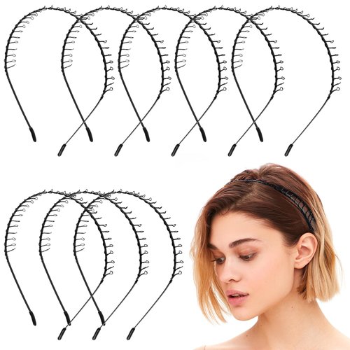 AUEAR, 8 Pack Unisex Black Metal Teeth Comb Wavy Hair Band to Hold Short Long Hair Hair Hoop Hairband Headband Hair Accessories by Beauty hair