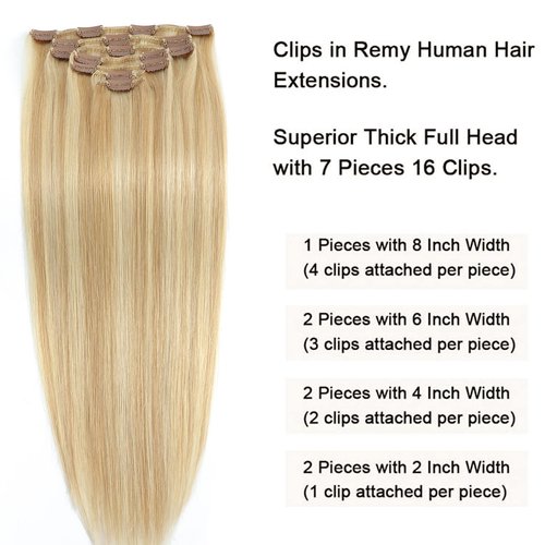 Clip in Hair Extensions Real Human Hair 7pcs 120g Straight Hair Extensions 18 Inch Light Blonde Highlighted Golden Blonde Clip in Human Hair Extensions Thick Remy Extensions Straight