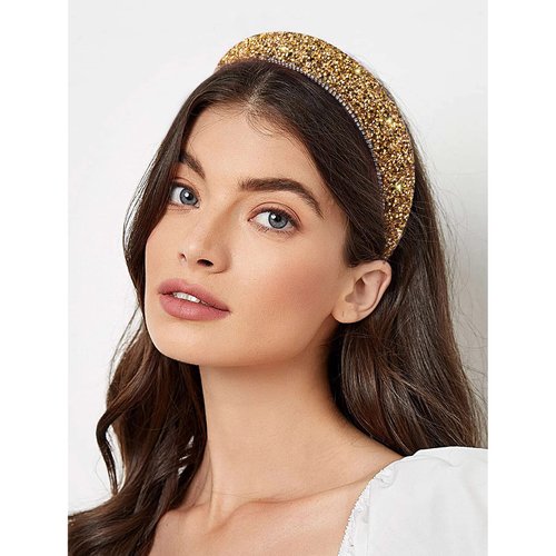 Wecoe Yellow Gold Headband Diamond Headband Glitter Headband For Women Rhinestone Padded Headband Bling Sparkle Headbands Fashion Headbands Hair Accessories For Women Girls Gifts