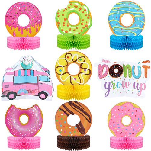 9 Pcs Donut Grow up Honeycomb Centerpieces for Donut Birthday Party Decorations Colorful Donut Table Decorations for Girls Birthday Baby Shower Party Supplies