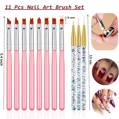 FULINJOY 11 Pcs Nail Art Brush Set, UV Gel Painting Pen Nail Flower Painting Brush Gel Gradient Nail Painting Design Pen, Nail Liner Brushes