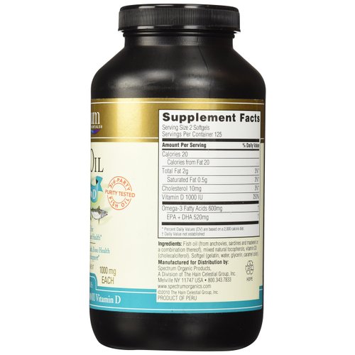 Spectrum Essentials Softgels, Fish Oil with Vitamin D, 1000 mg, 250 Count