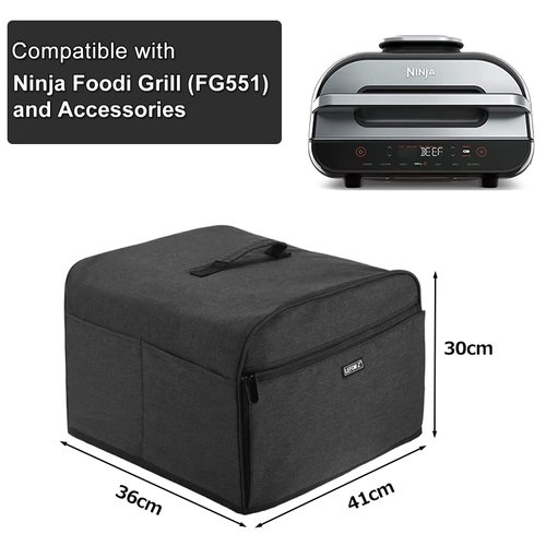 LEFOR·Z Grill Cover, Water Resistant Nylon, Compatible with Ninja FG551/DG551 Foodi Smart XL, 6 Storage Pockets, Black