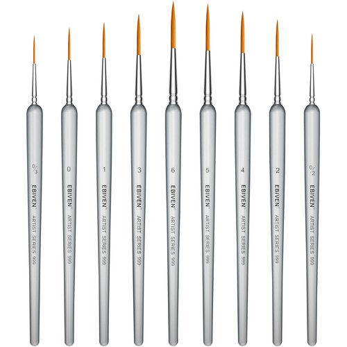 EBIVEN Long-Haired Rigger Paint Brush Set, 9 Pcs Synthetic Hair Rigger Brushes for Painting Straight Lines - Oil, Acrylic and Watercolour